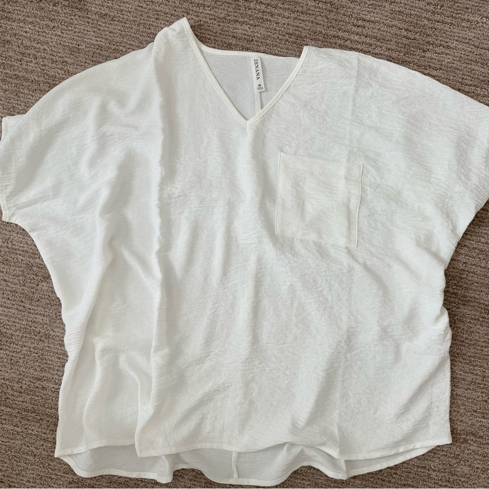 White V-Neck Women's Top